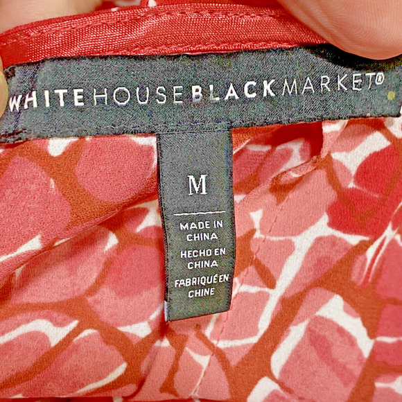 White House Black Market M Top Coral Red Pink White Sleeveless Blouse Open Back - Picture 8 of 9